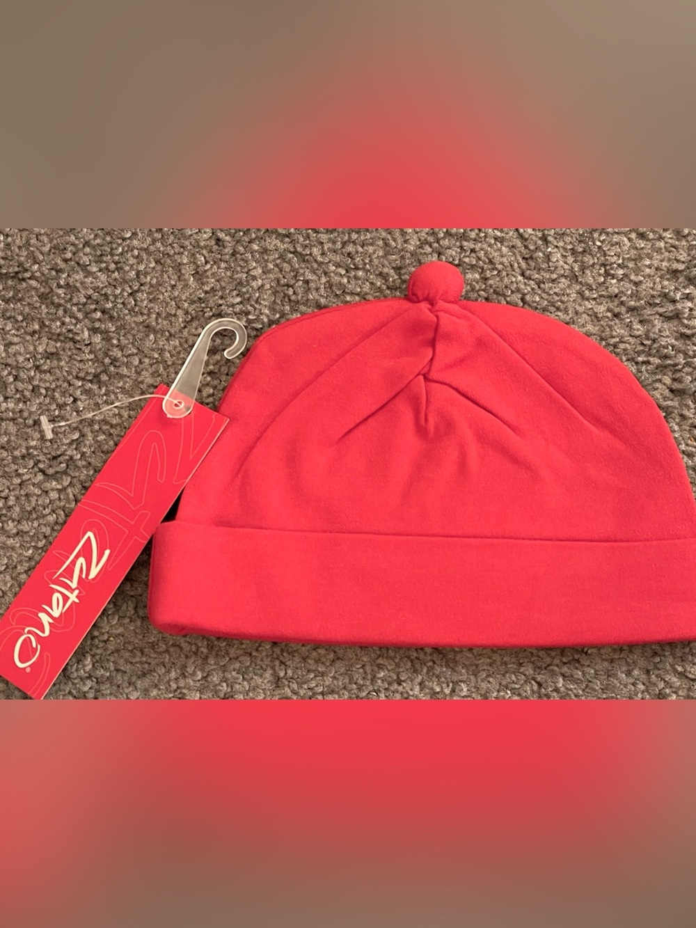 Zutano Kids Red Pom Hat
